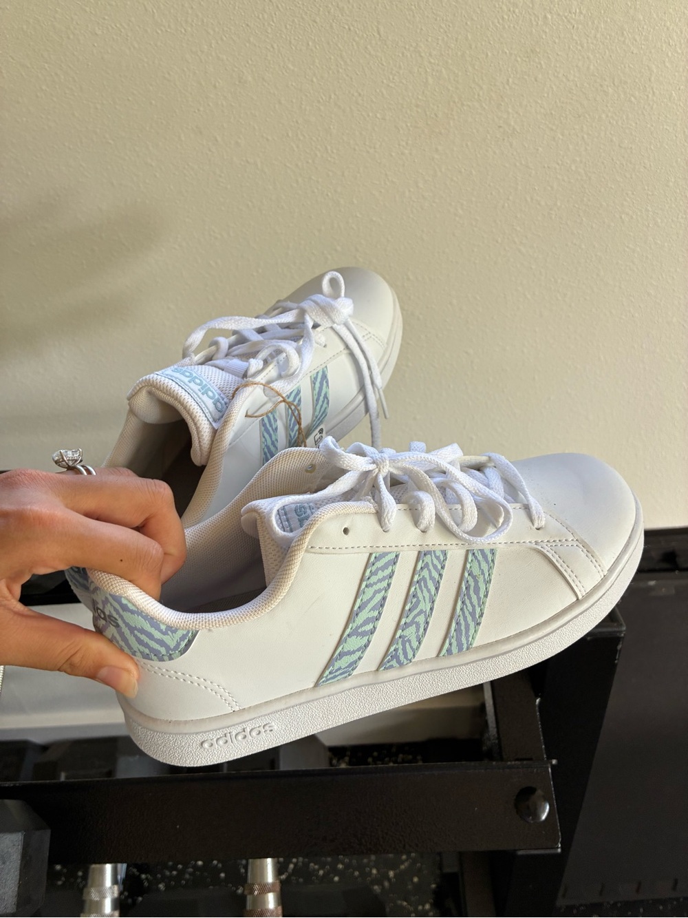 adidas grand court White Sneakers with mint zebra